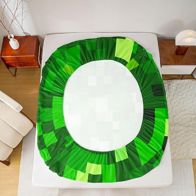 Pixelated Game Kids Queen Size Fitted Sheet,Video Games Abstract Gaming Boys Girls Bed Sheets,Geometric Gamepad Square Room Decor,Light Green Bedding Set,2 Pillowcases(No Flat)