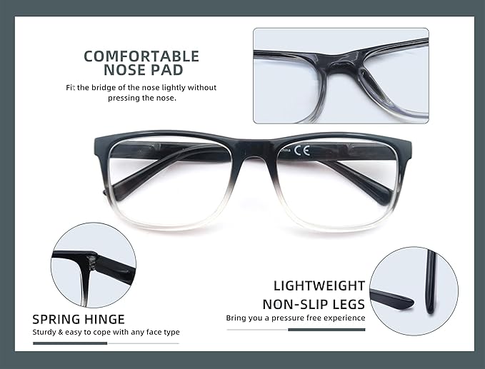 Blue Light Blocking Reading Glasses Men Large Oversized Square Readers Wide fit Cheaters for Men W/Big Head/Large Face