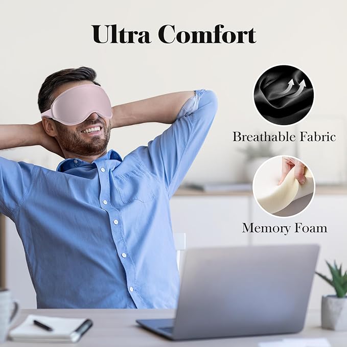 3D Eye Mask Sleep Mask for Men & Women, 100% Pressure-Free & Light Block-Out Eye Mask for Sleep with Easy Adjustable Strap, Night Eye Cover for Travel, Pink