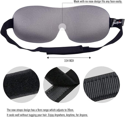 PrettyCare 3D Sleep Mask 2 Pack,Eye Mask for Side Sleeper -3D Contoured Sleeping Mask Blackout Out for Men Women - Zero Eye Pressure Blindfold with Ear Plugs, Night Masks with Travel Bag (Black＆Grey)