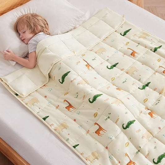 anfie Weighted Blanket Kids(40"x60" 7lbs) Weighted Blanket Cooling Blanket for Sleeping,Throw Size Breathable Blanket with Premium Glass Bead(Beige Animal)