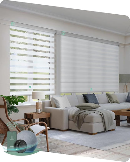 Yoolax Motorized Blinds with Remote, Electric Zebra Blinds for Indoor Windows, Room Darkening Smart Shades with Voice Control, Compatible with Alexa Google Home, APP Control, 26" W x 72" H, White