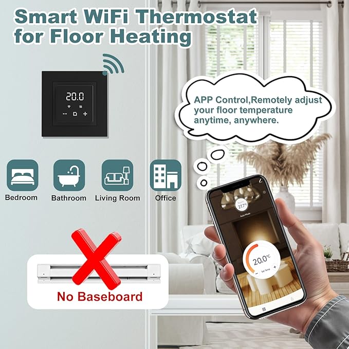 HEATIT Programmable Thermostat, WiFi Smart Thermostat for Electric Radiant Floor Heating with Touchscreen, 120V-240V Wide Voltage Range, Dual Sensing, Black