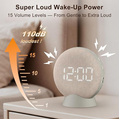 SolaceRise Super Loud Alarm Clock for Heavy Sleepers: Vibrating Digital Auto-Dim Clock with Bed Shaker for Hearing Impaired - Portable Rechargeable Battery for Bedroom Travel Dorm - Putty