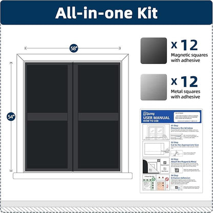 Magnetic Blackout Window Cover, 54" x 58" Portable Blackout Curtains for Bedroom, No Drill Windows Shades & Black Out Blinds, Temporary Black Out Shades for Window Film Nursery Travel RV - Blacks