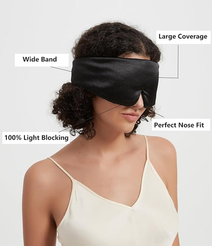 Mulberry Silk Sleeping Eye Mask, ALASKA BEAR Wraparound Style Comfort Ear Muff Blindfold and Soft Headband for Full Blackout and Hair Protection, Adjustable