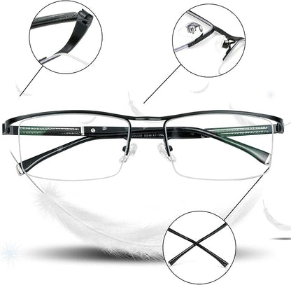 LifeArt Alloy Semi-Rimless Reading Glasses,Blue Light Blocking Glasses, Anti Eyestrain, Computer Gaming Glasses, TV Glasses for Men, Anti Glare (Black, +1.25 Magnification)