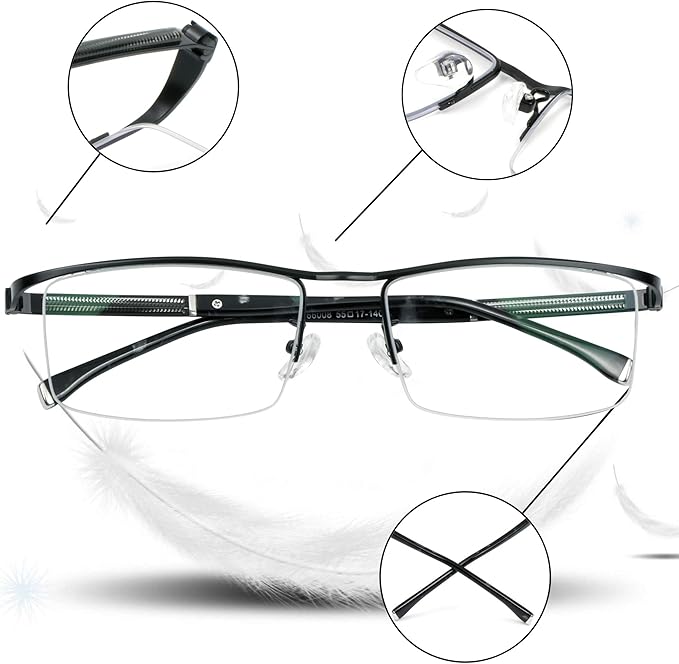 LifeArt Alloy Semi-Rimless Reading Glasses,Blue Light Blocking Glasses, Anti Eyestrain, Computer Gaming Glasses, TV Glasses for Men, Anti Glare (Black, +3.50 Magnification)