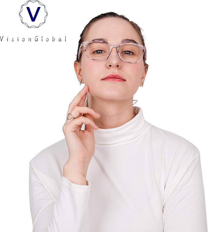 VisionGlobal Blue Light Blocking Glasses for Women/Men, Anti Eyestrain, Computer Reading, TV Glasses, Stylish Square Frame, Anti Glare