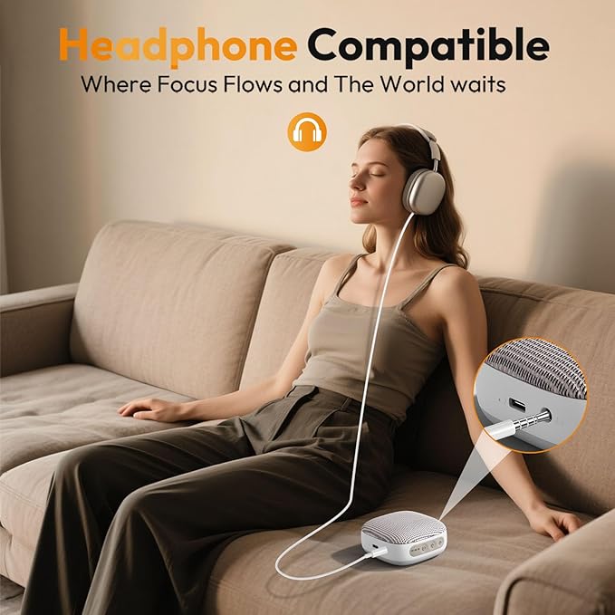 White Noise Sound Machine for Sleeping Adults – with Amber Breathing Night Light, Headphone Jack, 20 Non-Looping Sounds, 52-Hour Battery, Timer & Memory (Khaki)