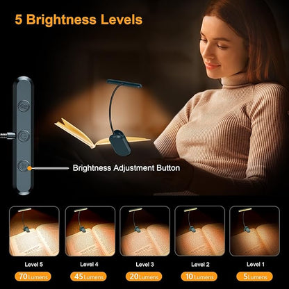 Gritin Rechargeable Book Light for Reading in Bed with 19 LED &Memory Function-Eye Caring 3 Color Temperatures,5 Brightness Levels,90 Hrs Runtime Flexible Goose Neck Clip on Light-Aquamarine