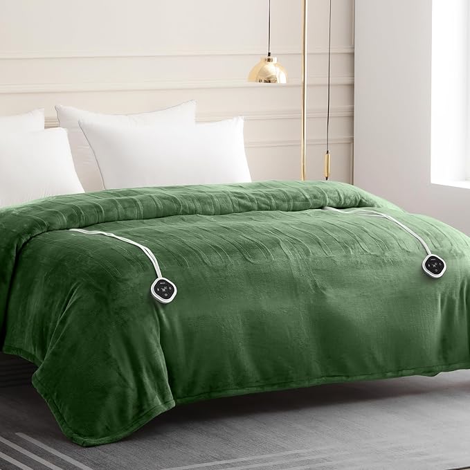 HOMLYNS LuxeHeat Heated Blanket Electric Blanket Queen Size, Soft Flannel Sherpa Heating Blanket with 10 Heat Settings, 1-10 hrs Timer Auto Shut Off (84x90 inches, Green)