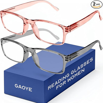 Gaoye 2-Pack of Reading Glasses - Blue-Light Filter, UV Protection - Readers with Rectangle Frames