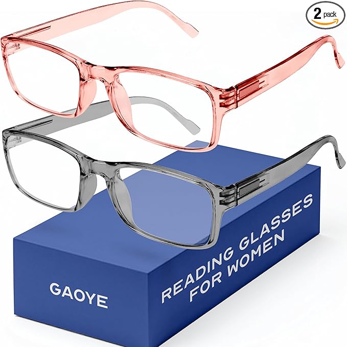 Gaoye 2-Pack of Reading Glasses - Blue-Light Filter, UV Protection - Readers with Rectangle Frames