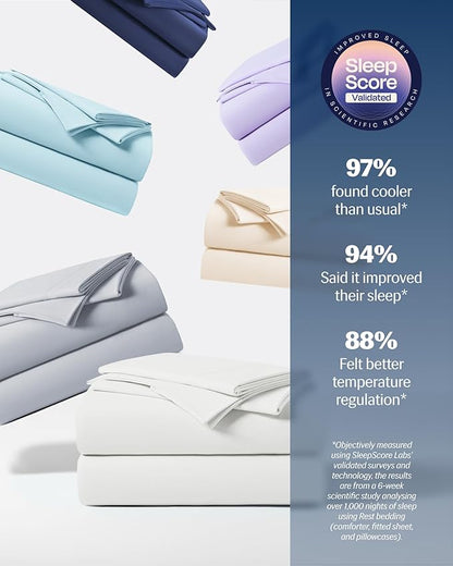 REST® Evercool®+ Starter Sheet Set, TwinXL Size, White, Breathable Bed Sheets for Hot Sleeper and Night Sweats, with Pillowcases, Ionic+ Self-Cleaning Silver Yarn for Sensitive Skin 3PCS No Flat Sheet