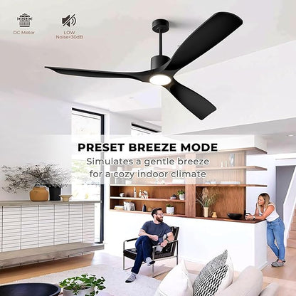 52"Smart Ceiling Fan with Lights,Outdoor Ceiling Fan Work with Alexa/Gg/App/Remote,3-Color Light Dimmable 6-Speed Quiet Reversible for Patio Porch Bedroom,Black