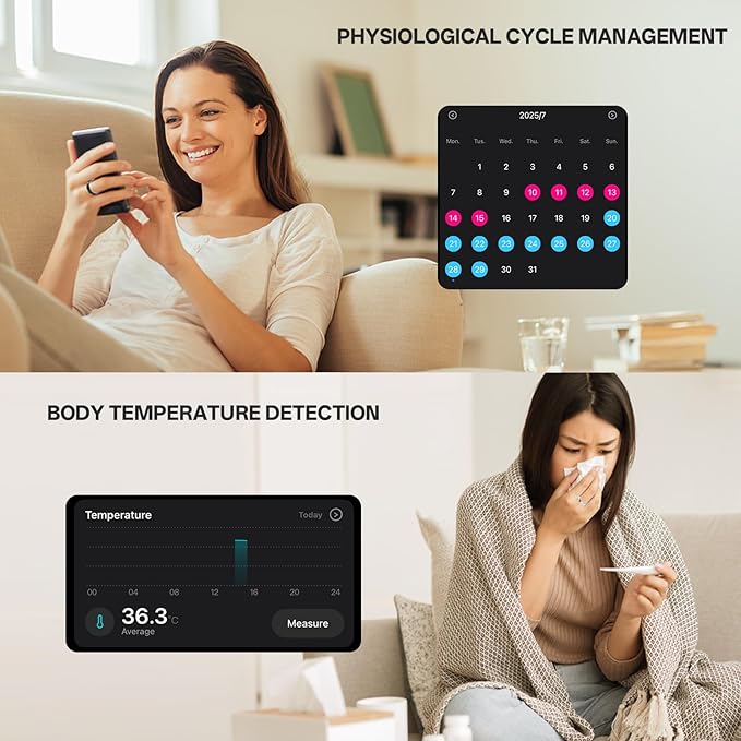 Smart Ring with Vibration Alerts, Health Tracker Ring with Body Temperature Monitor, Heart Rate, Sleep & Fitness Tracking, Waterproof Activity Ring for Men & Women, No App Fees (Silver, 8#)