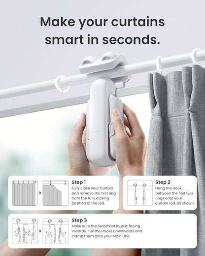 Smart Automatic Curtain Opener with Hub mini - Bluetooth Remote Control with App/Timer, High-Performance Motor, Unlimited Power, Add SwitchBot Hub to Compatible with Alexa, Google Home, HomeKit
