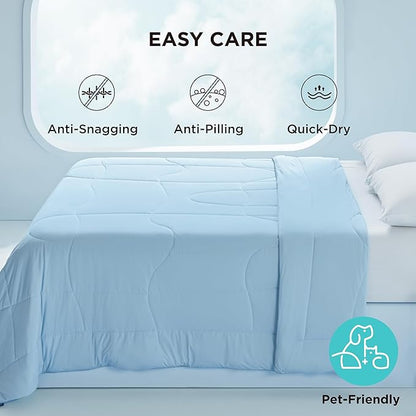 Bedsure Cooling Comforter Cal King - Cooling Blankets for Hot Sleepers, Lightweight Comforter for Summer with Dual-Sided Cool Tech, Soft Breathable Cold Blanket for Sleeping, Blue, 102x96 Inches