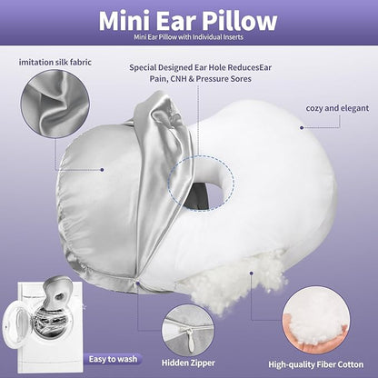 Gray Orthopedic Ear Piercing Pillow - Side Sleeper Support with 3.5" Ear Hole Relief, Hypoallergenic Pillow for Healing Piercings