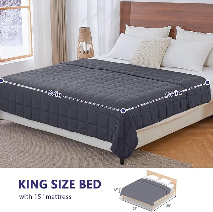 yescool Weighted Blanket for Adults (30 lbs, 88” x 104”, Grey) Cooling Heavy Blanket for Sleeping Perfect for 290-310 lbs, King Size Breathable Blanket with Premium Glass Bead