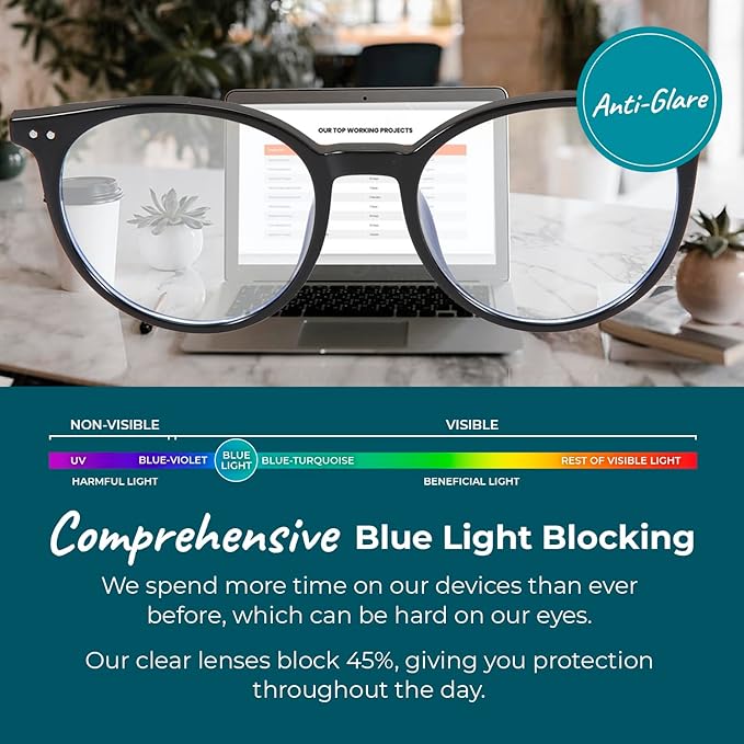 100% Blue Light Blocking Glasses - Better Sleep Anti Eye Strain Protection - Computer Gaming Women Men