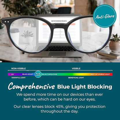 100% Blue Light Blocking Glasses - Better Sleep Anti Eye Strain Protection - Computer Gaming Women Men