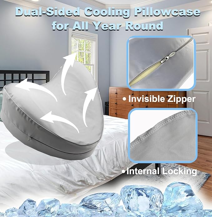 Satin Knee Pillow Cover for Contour Legacy Leg & Knee Foam Support Pillow, Upgraded Invisible Zippered Satin Leg Pillowcase Replacement-Cover ONlY (Slate Grey, 2-Pack)