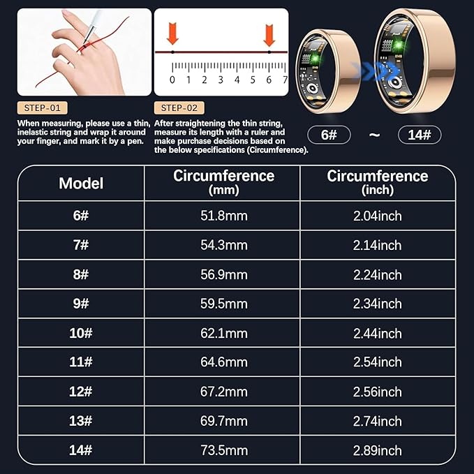 Ring Health Tracker for Women Men, Fit Ring with HeartRate,Blood Oxygen, Sleep Monitor, calories,StepCounter, lP68 Waterproof Smart Ring for iPhone & Android. No Subscription Fee (Rose Gold. 12#)