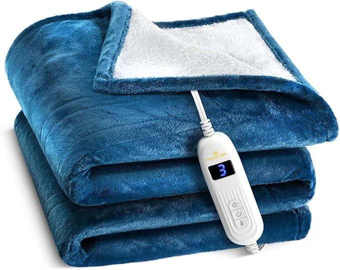 Medical king Heated Blanket, Machine Washable Extremely Soft & Comfortable Electric Blanket Throw Fast Heating with Hand Controller 10 Heating Settings & auto Shut-Off (Blue, 84 x 90)