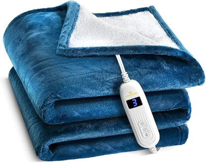 Medical king Heated Blanket, Machine Washable Extremely Soft & Comfortable Electric Blanket Throw Fast Heating with Hand Controller 10 Heating Settings & auto Shut-Off (Blue, 84 x 90)