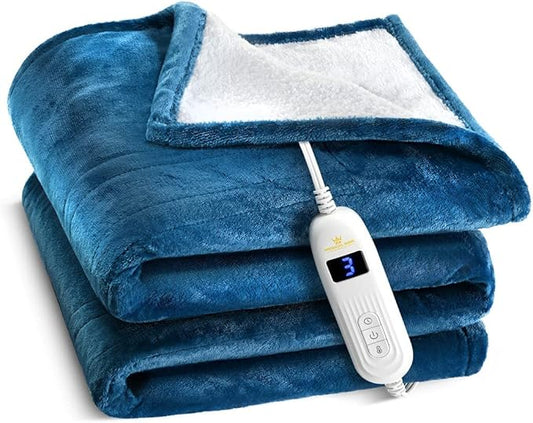 Medical king Heated Blanket, Machine Washable Extremely Soft & Comfortable Electric Blanket Throw Fast Heating with Hand Controller 10 Heating Settings & auto Shut-Off (Blue, 84 x 90)