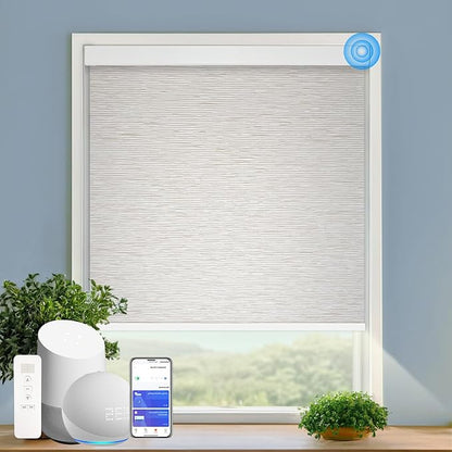 Motorized Blinds with Remote Cordless Automatic Motorized Shades Custom Blinds for Windows Smart Curtains Compatible with Alexa Google Home(Light Filtering Jacquard Beige,W39 x H72in)