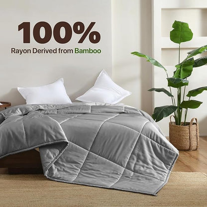 NATUREFIELD Lightweight Bamboo Quilt Queen Size – Cooling Summer Comforter Only, Rayon from Bamboo Cover, Breathable Box Stitch Spring Bedding with 200g Fill (125 GSM), 90x90 Inch, White