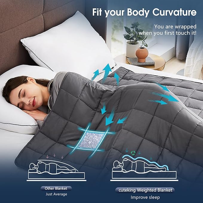CuteKing Weighted Blanket for Adults (20lbs, 48"x72", Grey) Heavy Blanket for 180-190lbs, Weighted Blanket for Cooling & Heating with Premium Glass Beads, Soft Thick Blanket for Adult All-Season