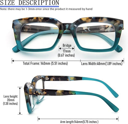 DXYXYO 6 Pack Oversized Square Reading Glasses for Women Blue Light Blocking Fashion Oprah Style Computer Readers, 1.25 Magnification S4