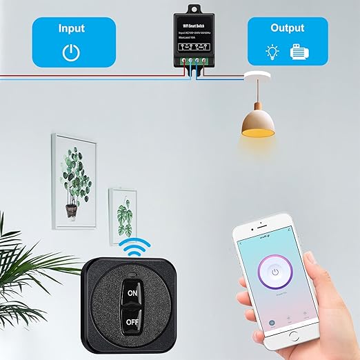 Mini WiFi Smart Switch with Rf 433 Mhz Remote Control,120 Volt Ac 220v Remote Control Switch WiFi Tuya App,10a Relay Wireless Light Switch and Receiver Kit for Lamp