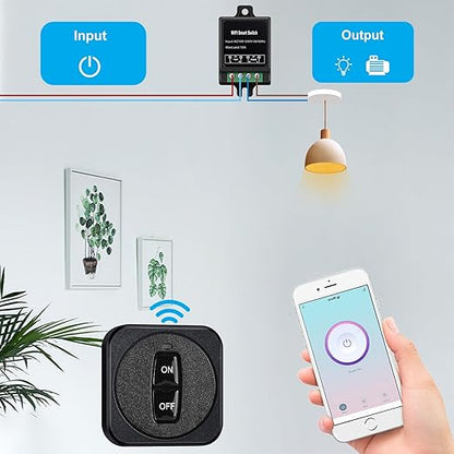 Mini WiFi Smart Switch with Rf 433 Mhz Remote Control,120 Volt Ac 220v Remote Control Switch WiFi Tuya App,10a Relay Wireless Light Switch and Receiver Kit for Lamp