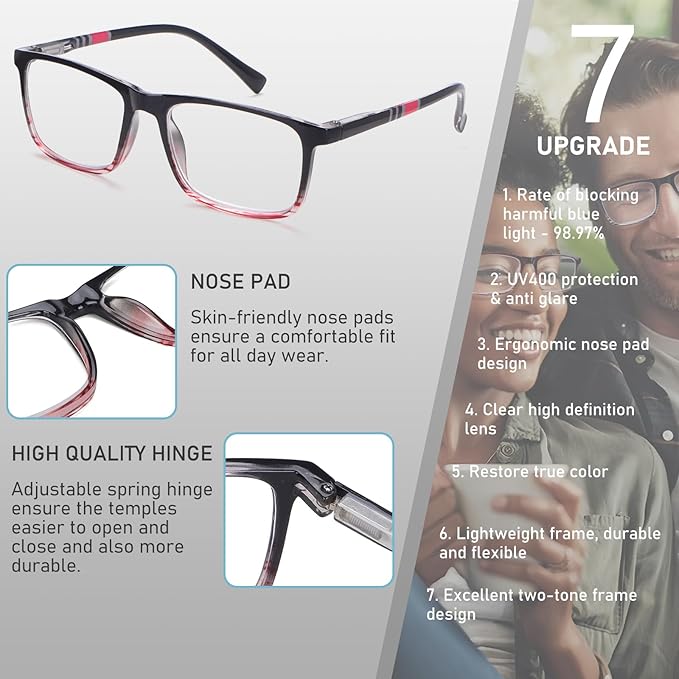 6 Pack Reading Glasses for Men Blue Light Blocking Glasses Lightweight Spring Hinge Computer Readers Men Women