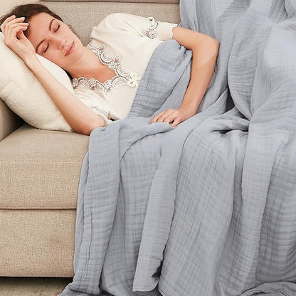 EMME Cotton Blanket Queen Size for Bed Soft Large Muslin Bed Blankets 90"x90" Lightweight Breathable Blanket All Season Gauze, Light Grey