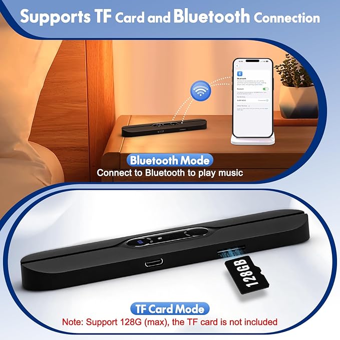 Pillow Speakers for Sleeping, Mini Portable Bluetooth Bone Conduction Under Pillow Sleep Speaker with Stereo Bass, Sleep Aid Speaker with 10 White Noise, Volume Control, TF Card Support, Timer