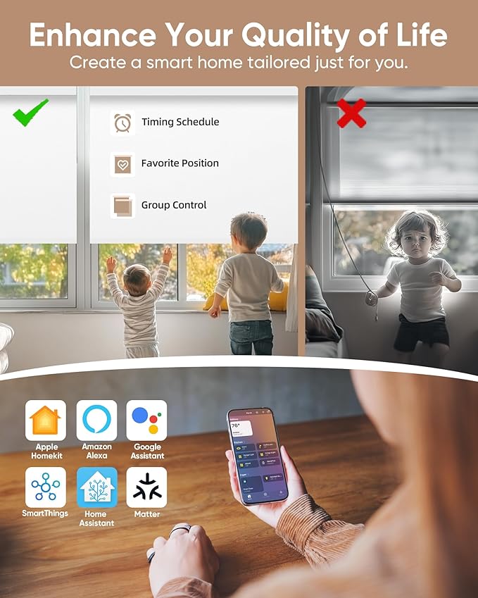 Kincmo Motorized Blinds with Remote,100% Blackout Motorized Roller Shades Work with Apple Homekit,Alexa,Google, Custom Electric Blinds with App,Voice Control (Pure White)