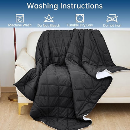 OMYSTYLE Sherpa Reversible Weighted Blanket, Cooling Heavy Blanket for Adults, Reversible Design with Plush Sherpa Fleece and Velvety Brushed, Queen Size(15lbs, 80''x87''), All Season Use, Black