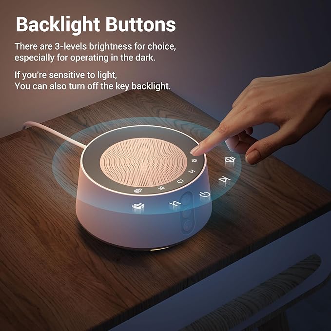 BGOVERSS White Noise Sound Machine with 20 Soothing Sounds, 10 Colors Night Light Sleep Machines Home Office Travel, 5 Timers and Memory Feature Sound Machine for Nursery Baby Kids Adults, Pink