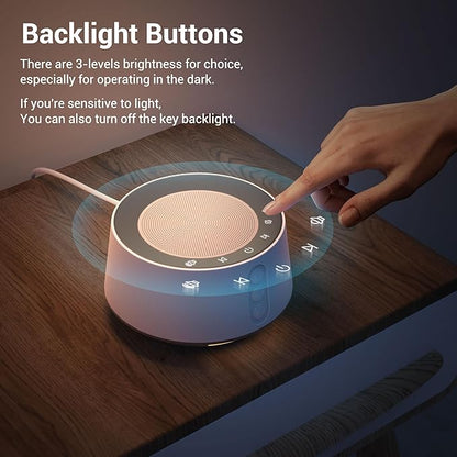 BGOVERSS White Noise Sound Machine with 20 Soothing Sounds, 10 Colors Night Light Sleep Machines Home Office Travel, 5 Timers and Memory Feature Sound Machine for Nursery Baby Kids Adults (Wood)