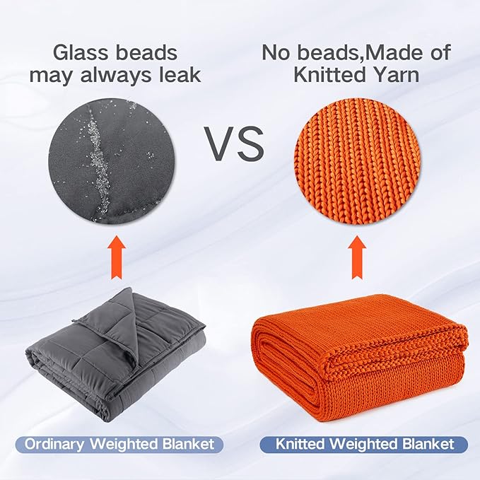 Guohaoi Knitted Weighted Blanket for Adults (Orange 48"x72" 20lbs) No Beads Cooling Throw Blanket for Hot Sleepers, Home Decor Breathable Chunky Knit Heavy Blanket Use on Full Size Bed