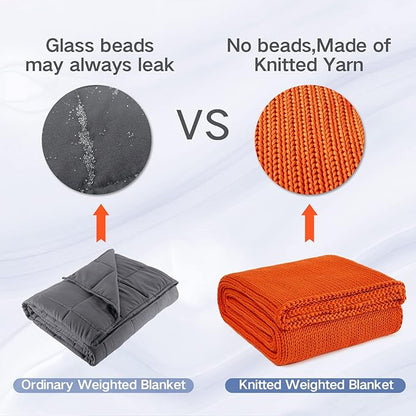Guohaoi Knitted Weighted Blanket for Adults (Orange 48"x72" 10lbs) No Beads Cooling Throw Blanket for Hot Sleepers, Home Decor Breathable Chunky Knit Heavy Blanket Use on Full Size Bed