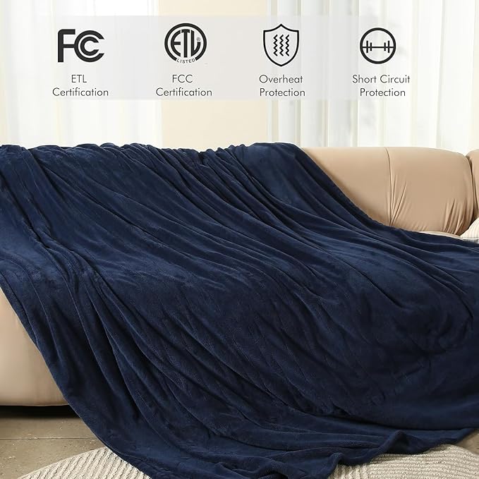 Electric Blanket Full Size, 72"x84" Heated Blanket Full Size with 1-10 Hours Adjustable Timer & 6 Heating Levels, Ultra Soft and Thick Heating Blanket for Full Body Warming, Blue