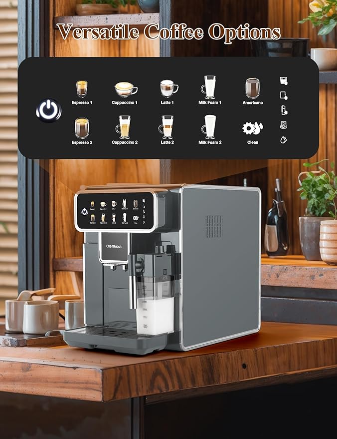 Automatic Espresso Machine Coffee Maker 12 Cup with Grinder Cappuccino Latte Americano Machine with Milk Frother for Home/Office (Gray)
