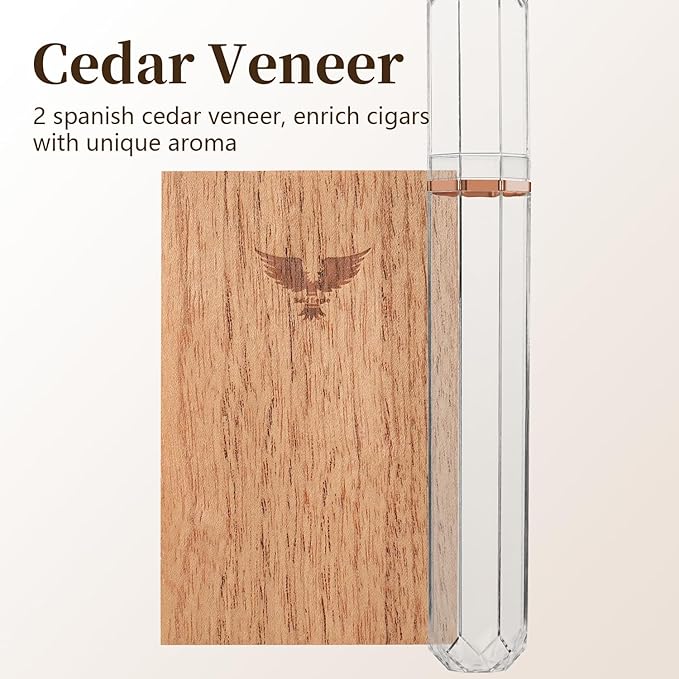 Bald Eagle Travel Cigar Tube, Cigar Case with Spanish Cedar Wood Veneer, Portable Pocket Cigar Tubes with Caps for Humidor, Crush-Proof Airtight, 2 Pack